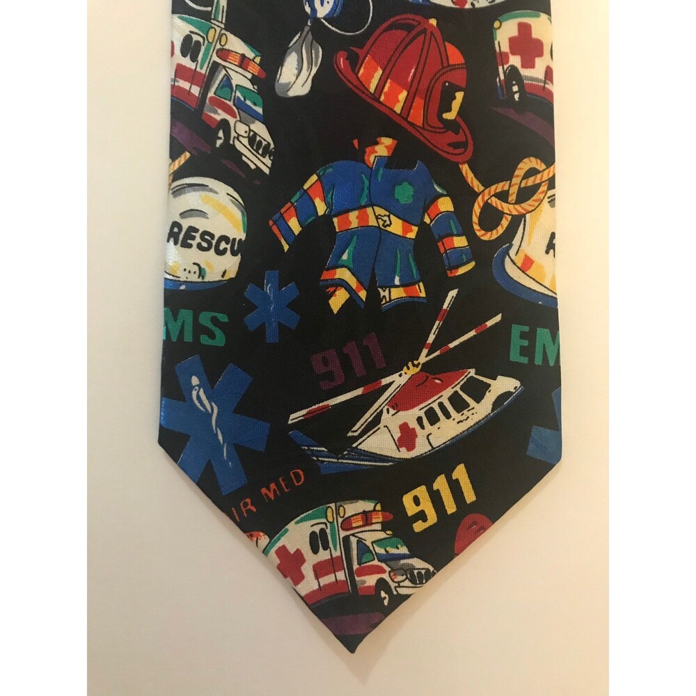 Vintage First Responders Themed Tie by Roberto Cellini * 57" long x 3.5" wide